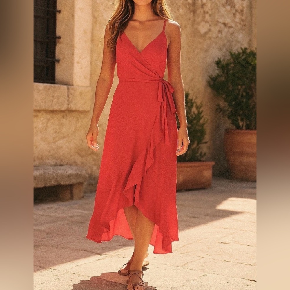 LULUS Manhattan Moment Berry Ruffle Midi Wrap Dress Size XL NWT Wedding Event